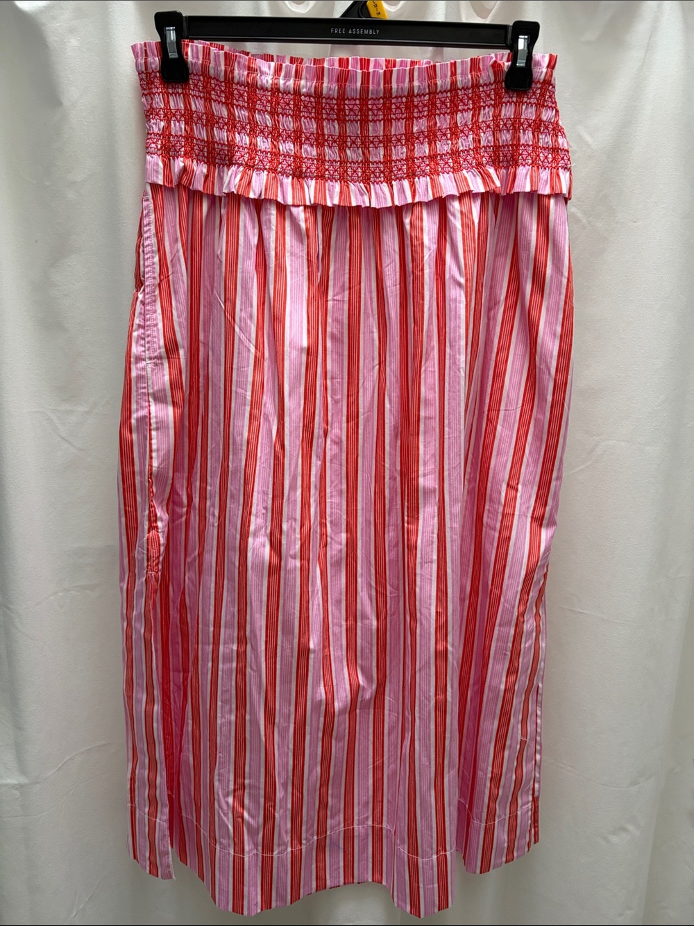 Free Assembly Smocked Waist Pink & Orange Striped cotton Maxi Skirt sz L